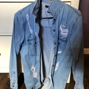 Distressed denim shirt